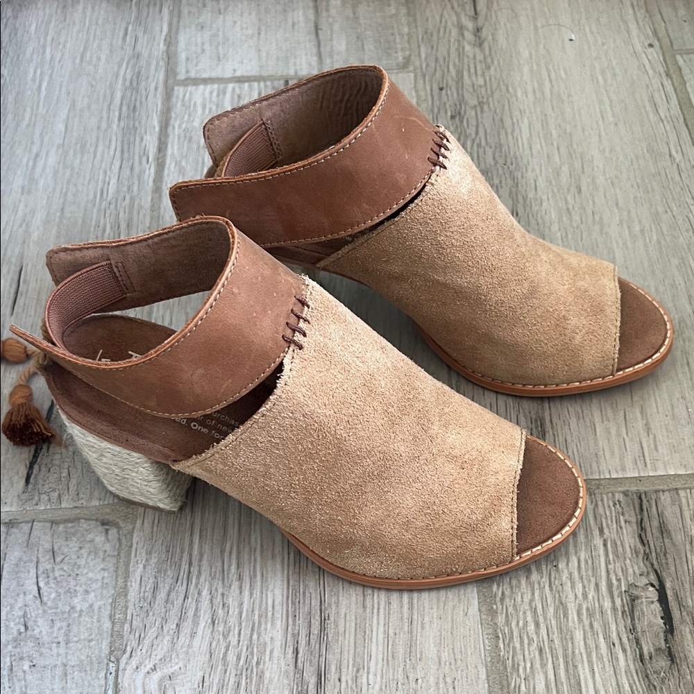 Toms Tan Suede Open-Toe Block Heel Mules